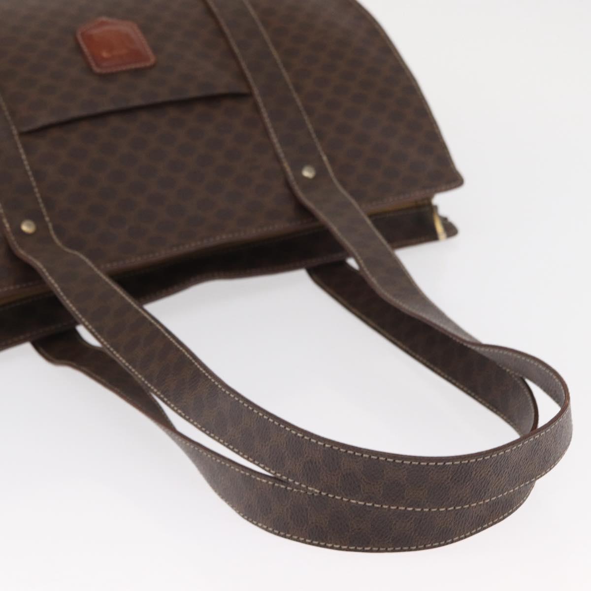 CELINE Macadam Canvas Shoulder Bag PVC Leather Brown Gold Auth ka257