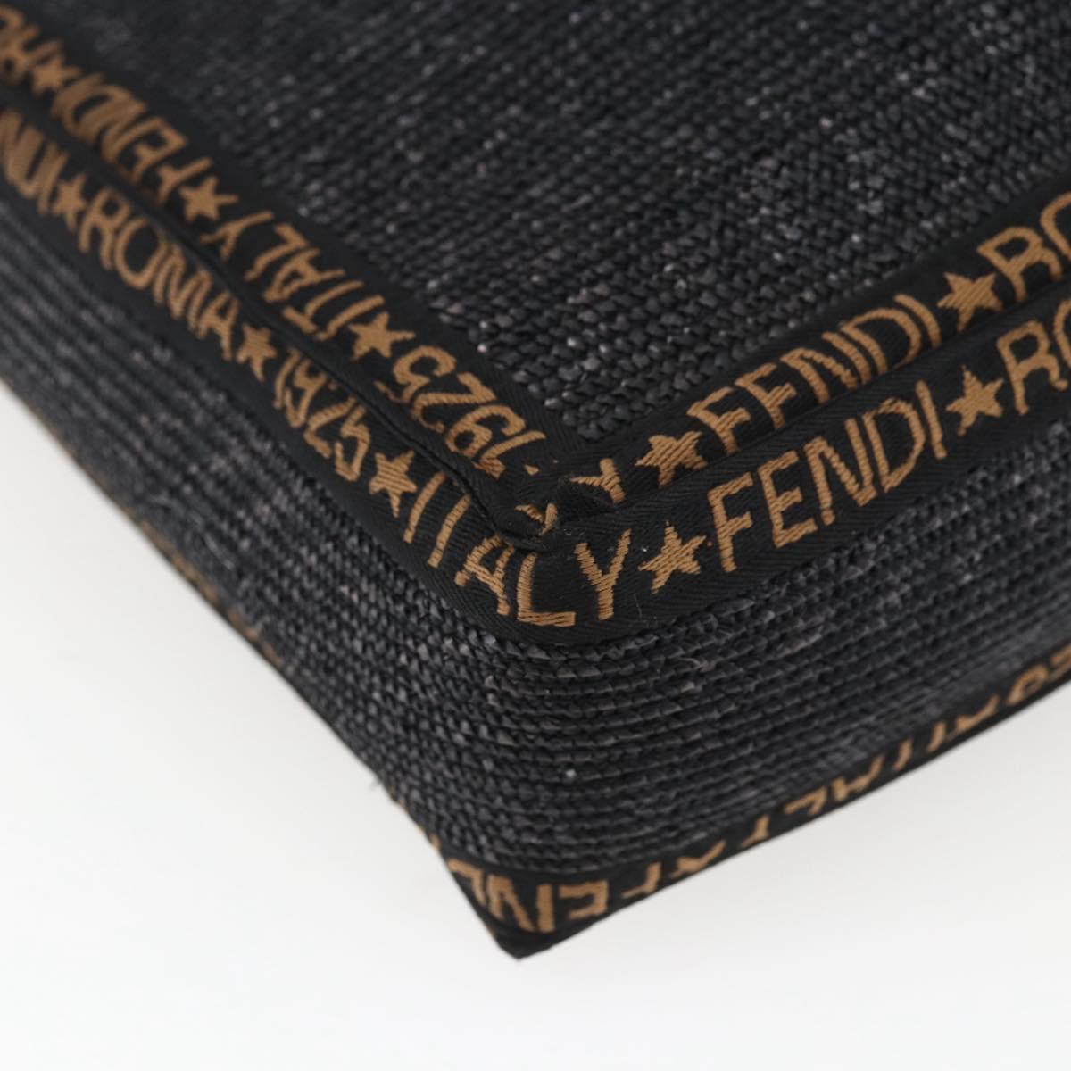 FENDI Tote Bag Raffia Black Gold Auth ka2580A