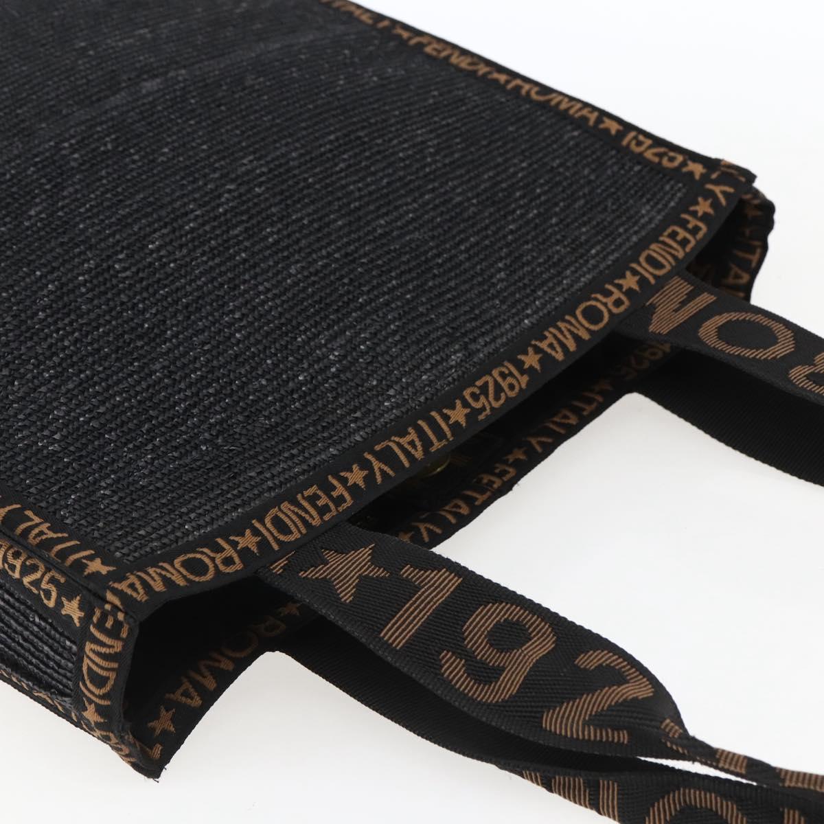 FENDI Tote Bag Raffia Black Gold Auth ka2580A