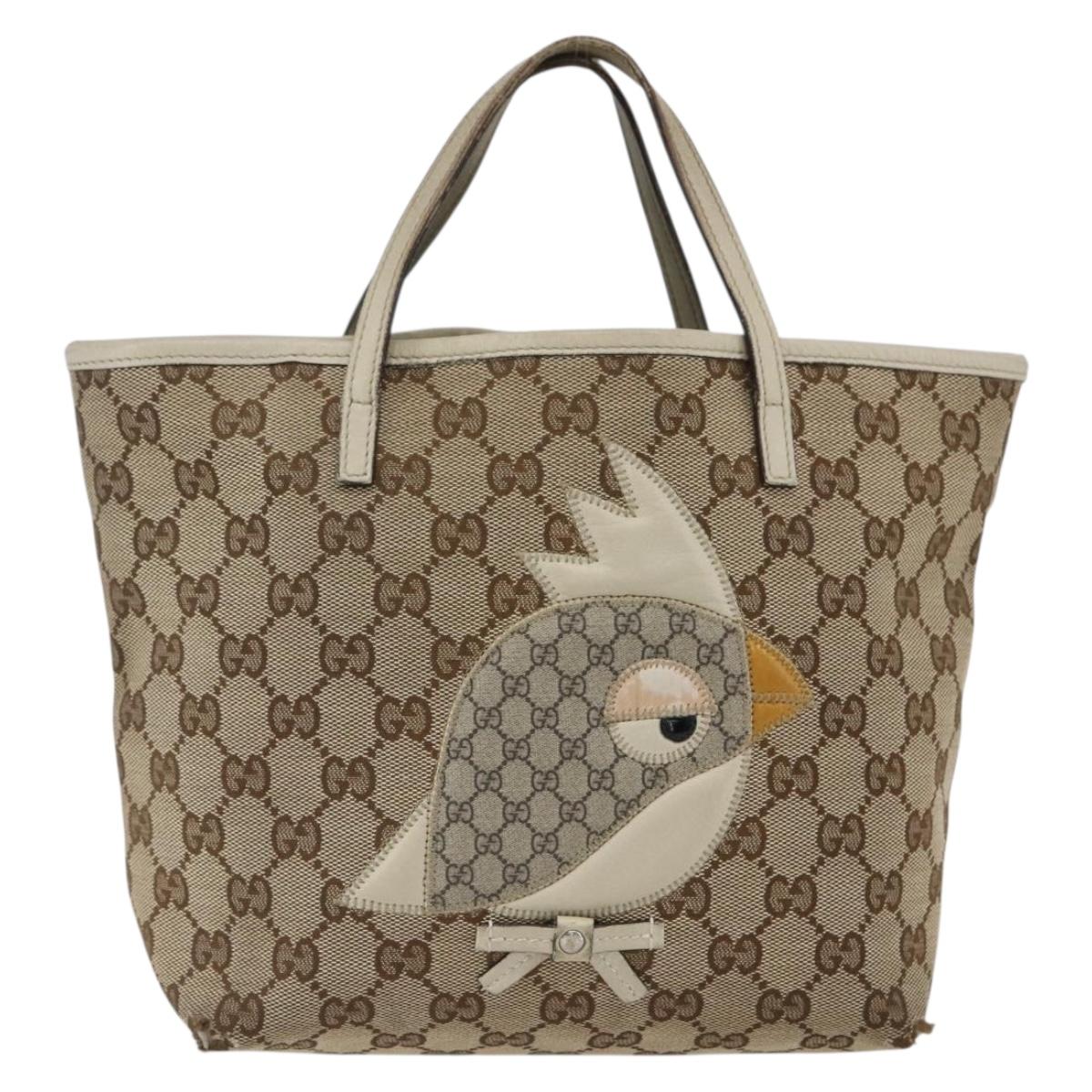 GUCCI GG Canvas Hand Bag Beige Silver 271101 Auth ka2598