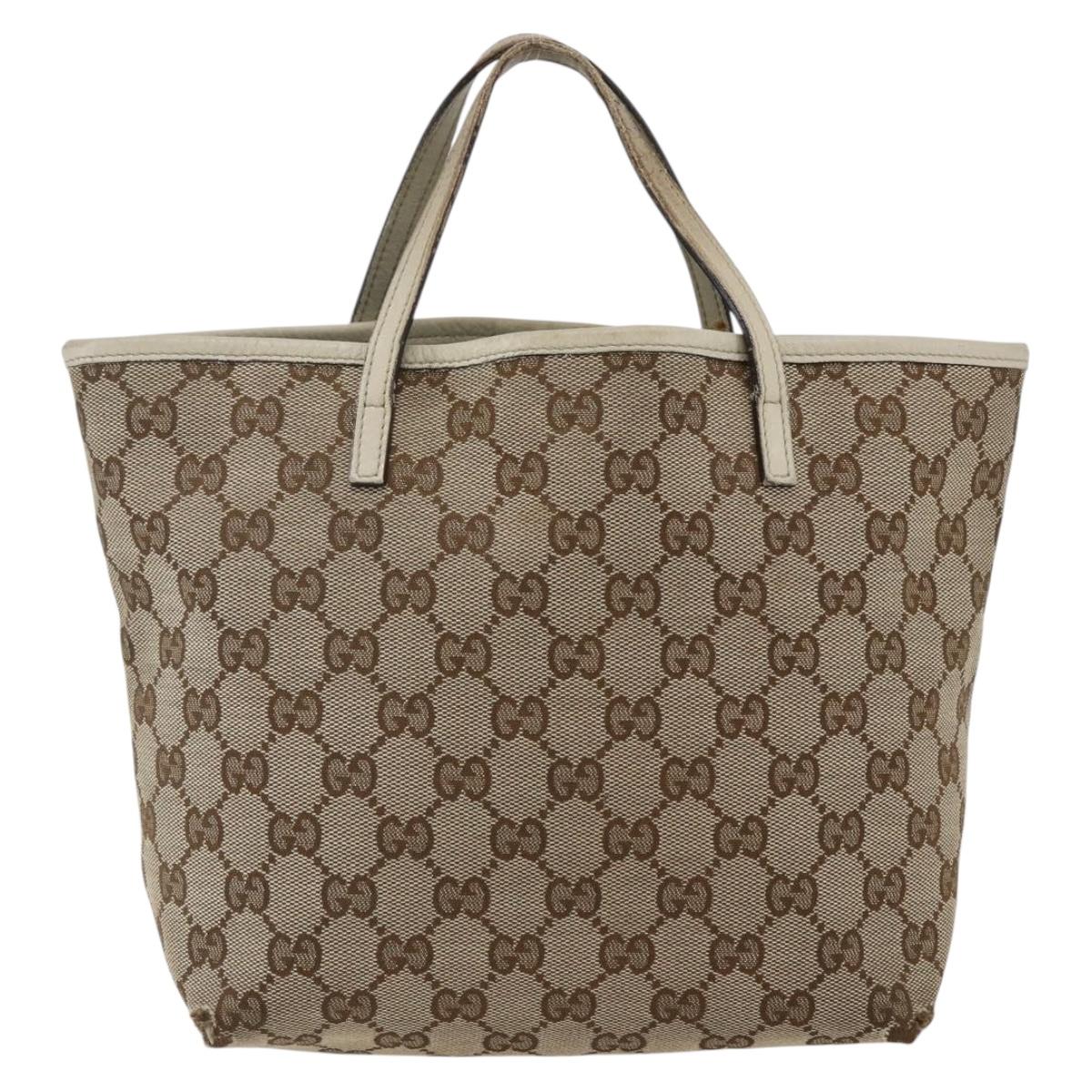GUCCI GG Canvas Hand Bag Beige Silver 271101 Auth ka2598