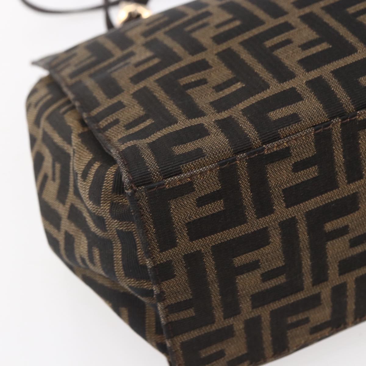 FENDI Zucca Canvas Shoulder Bag Black Brown Auth ka260