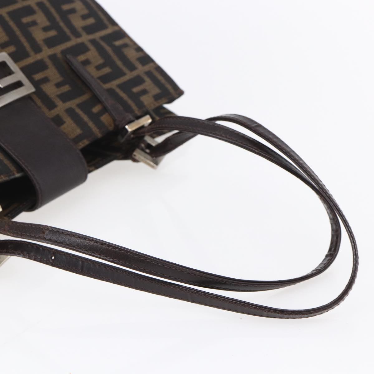 FENDI Zucca Canvas Shoulder Bag Black Brown Auth ka260
