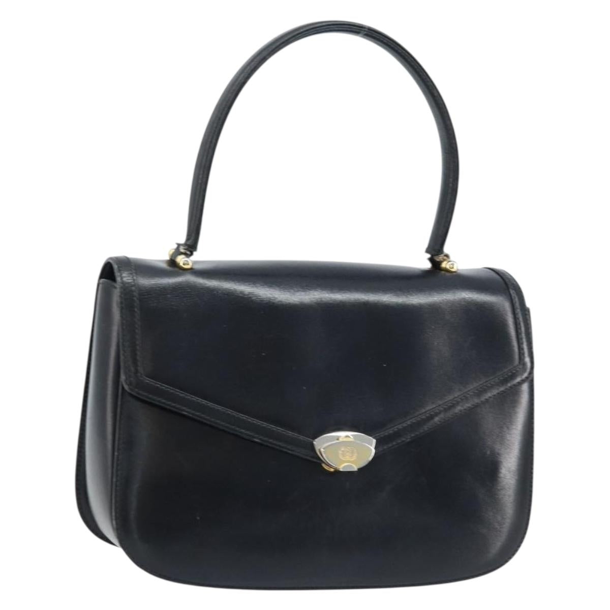 GUCCI Hand Bag Leather Black Gold Auth ka2600