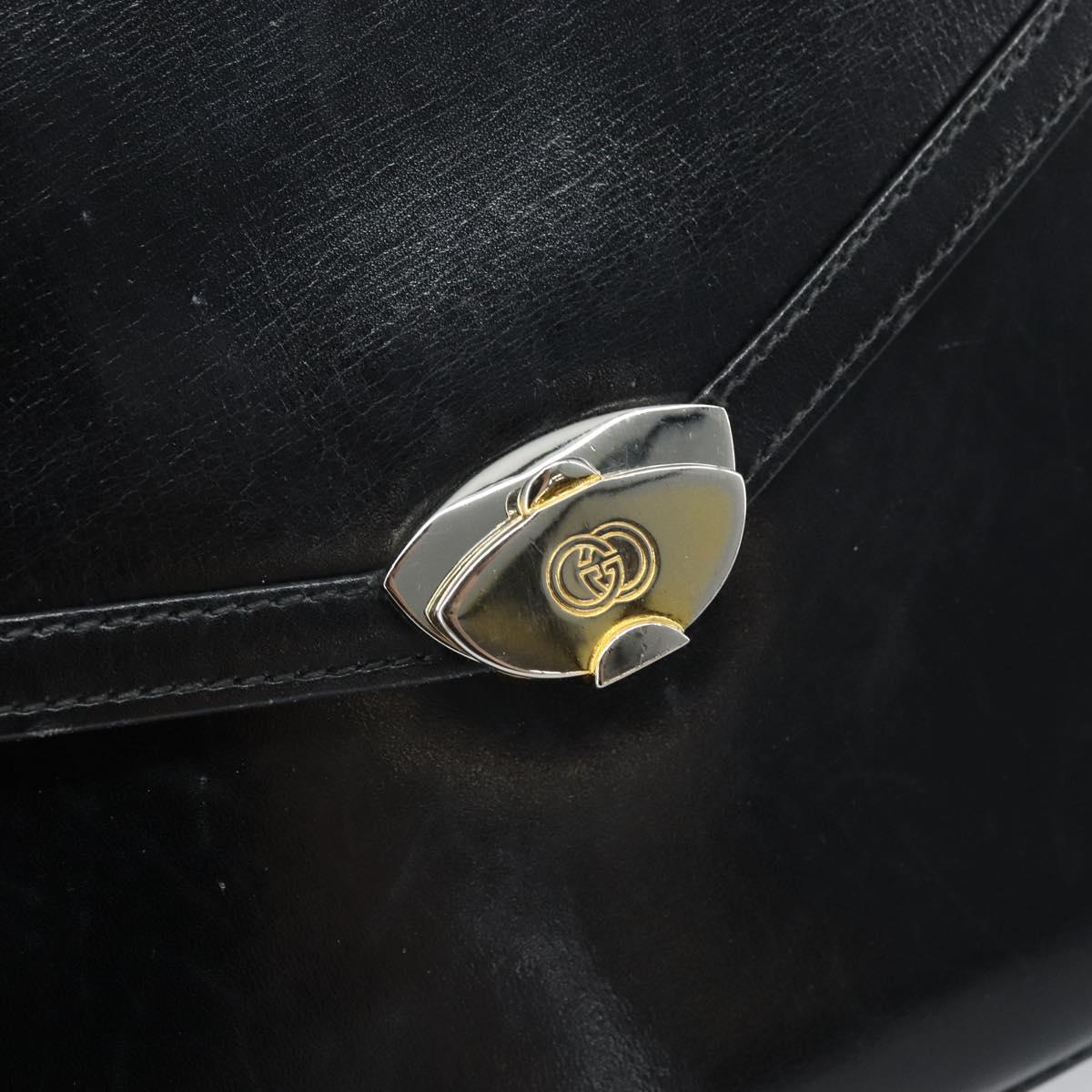 GUCCI Hand Bag Leather Black Gold Auth ka2600