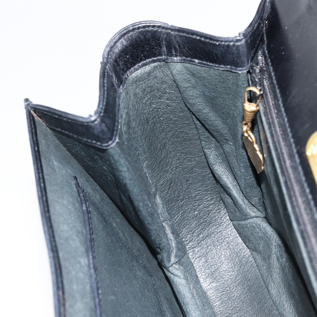GUCCI Hand Bag Leather Black Gold Auth ka2600