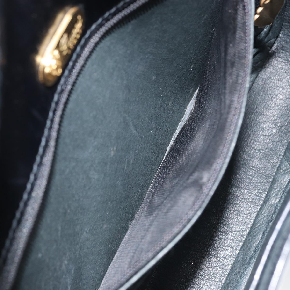 GUCCI Hand Bag Leather Black Gold Auth ka2600