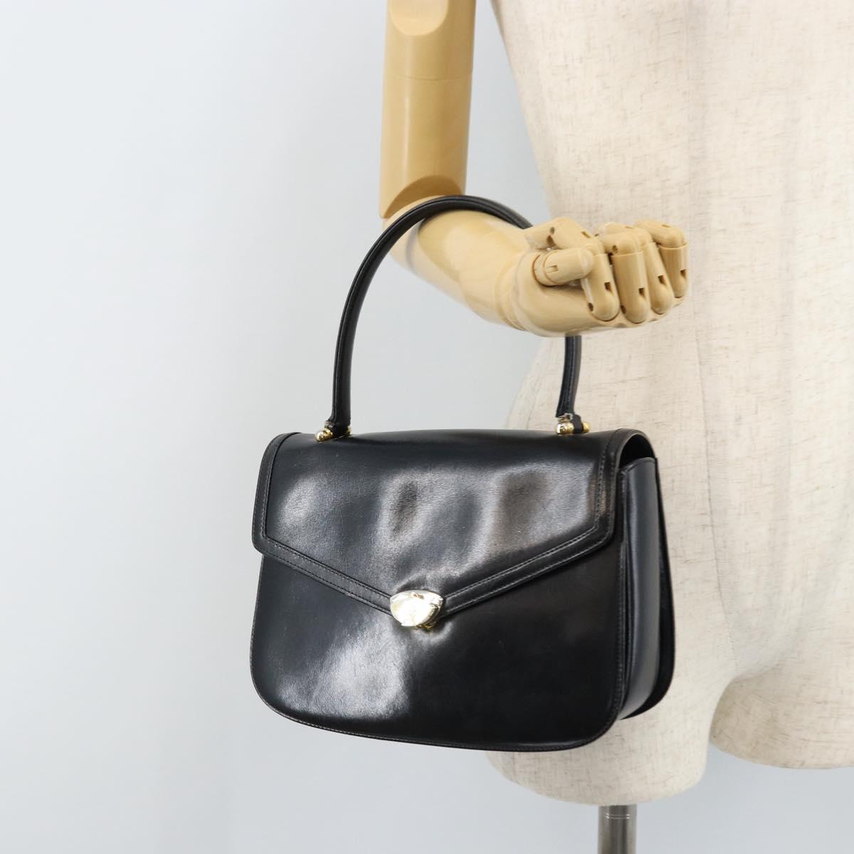 GUCCI Hand Bag Leather Black Gold Auth ka2600