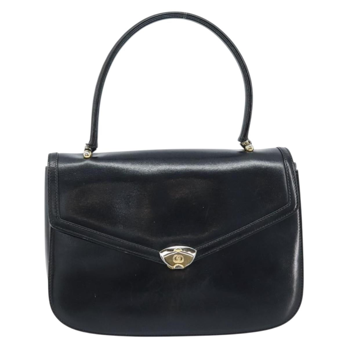 GUCCI Hand Bag Leather Black Gold Auth ka2600