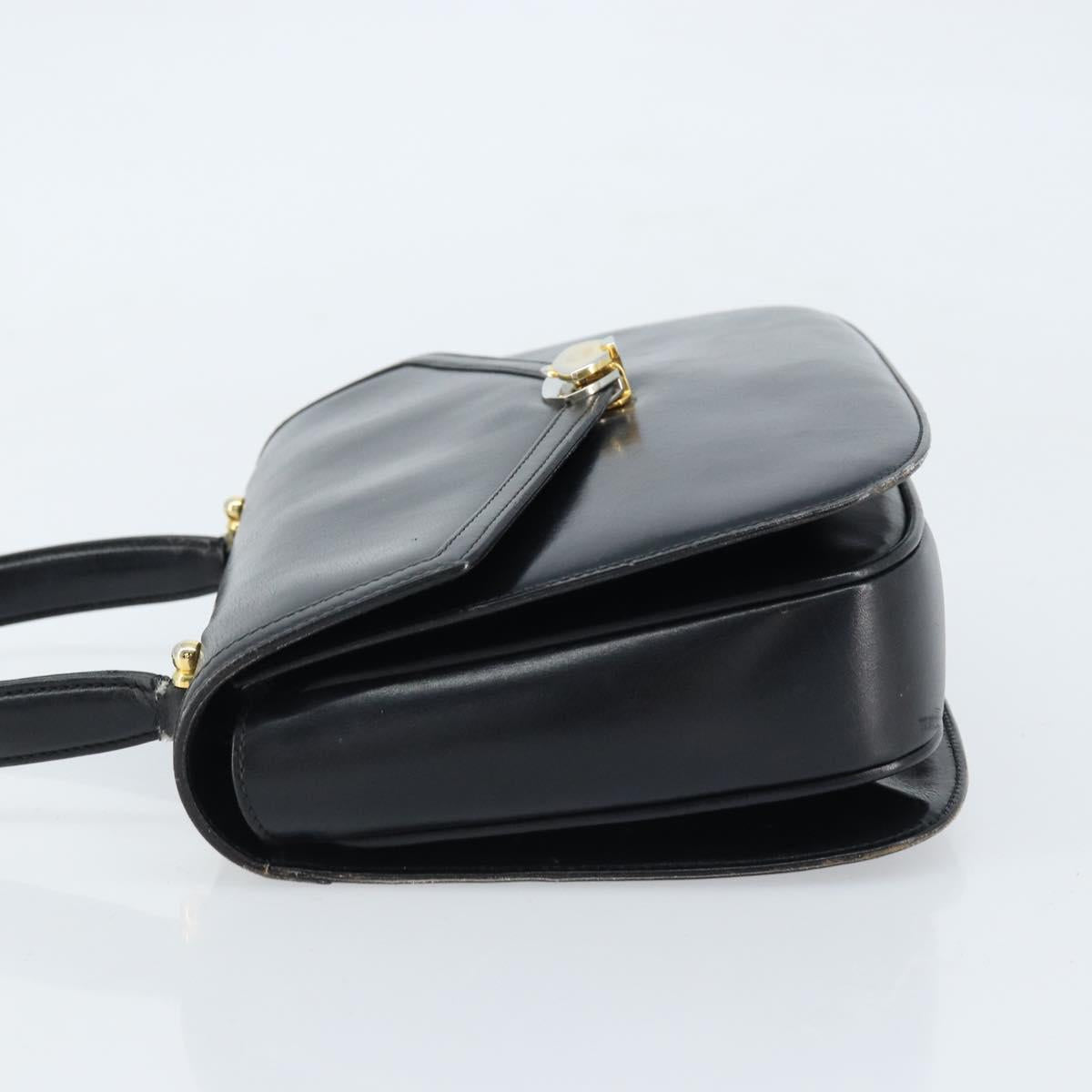 GUCCI Hand Bag Leather Black Gold Auth ka2600