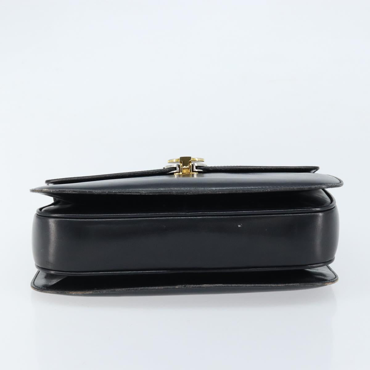 GUCCI Hand Bag Leather Black Gold Auth ka2600