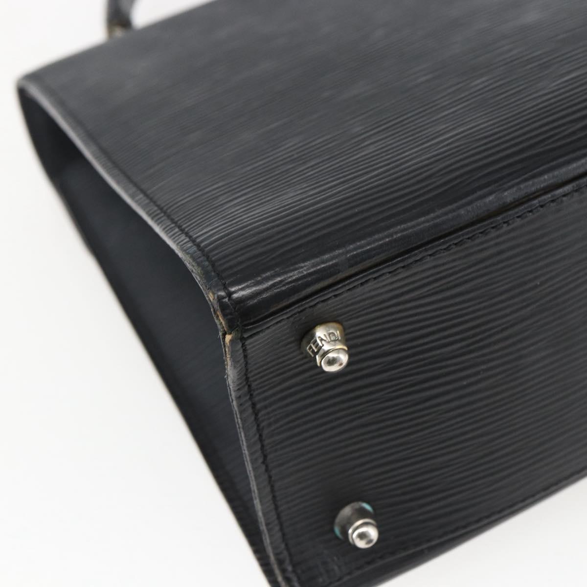 FENDI Hand Bag Leather Black Gold Auth ka2601