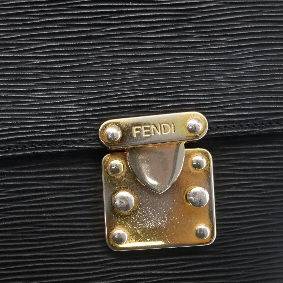 FENDI Hand Bag Leather Black Gold Auth ka2601