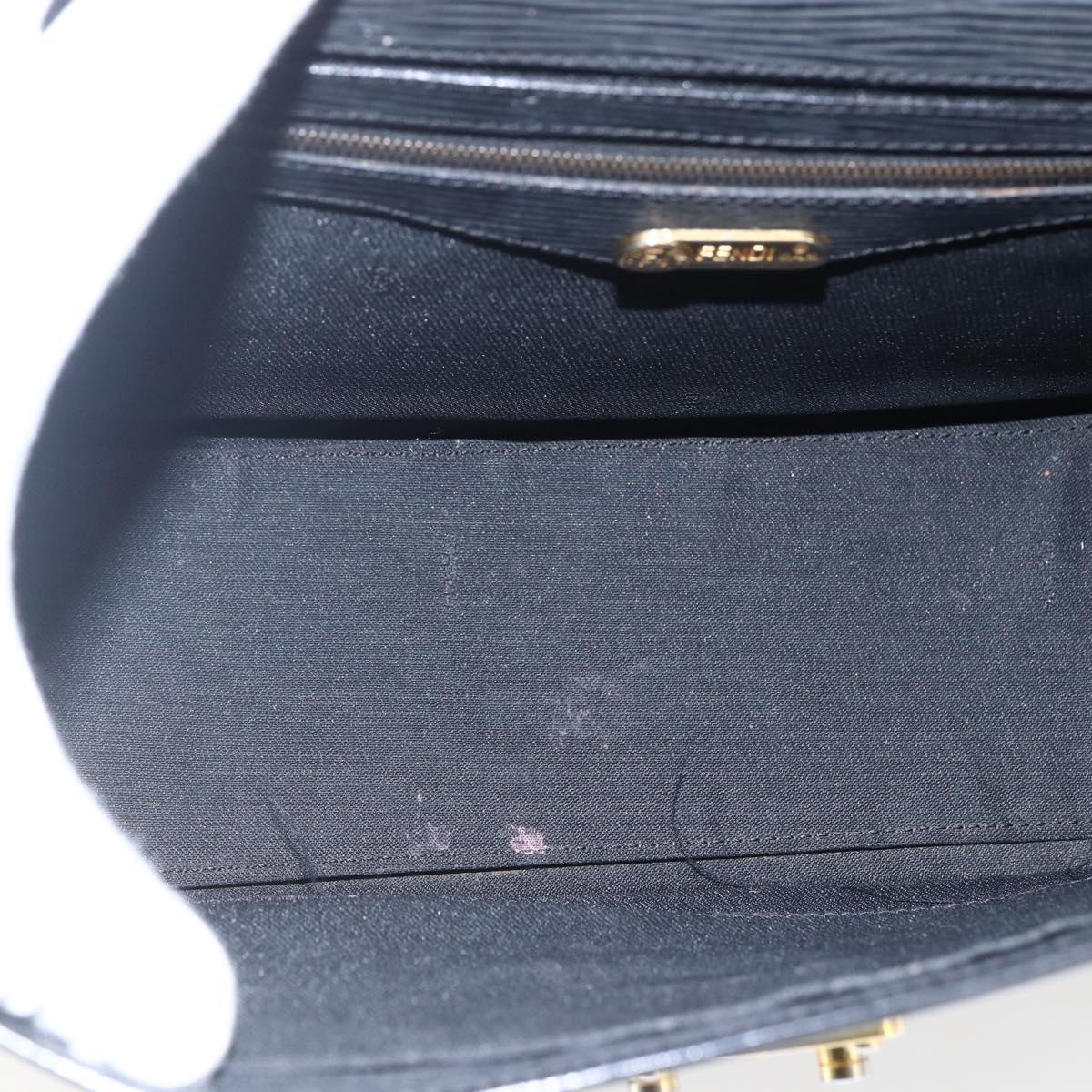 FENDI Hand Bag Leather Black Gold Auth ka2601