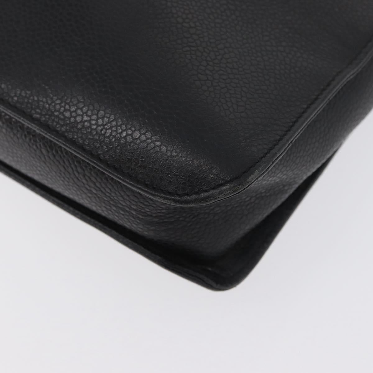 CHANEL Business Bag Caviar Skin Black Gold CC Auth ka2603