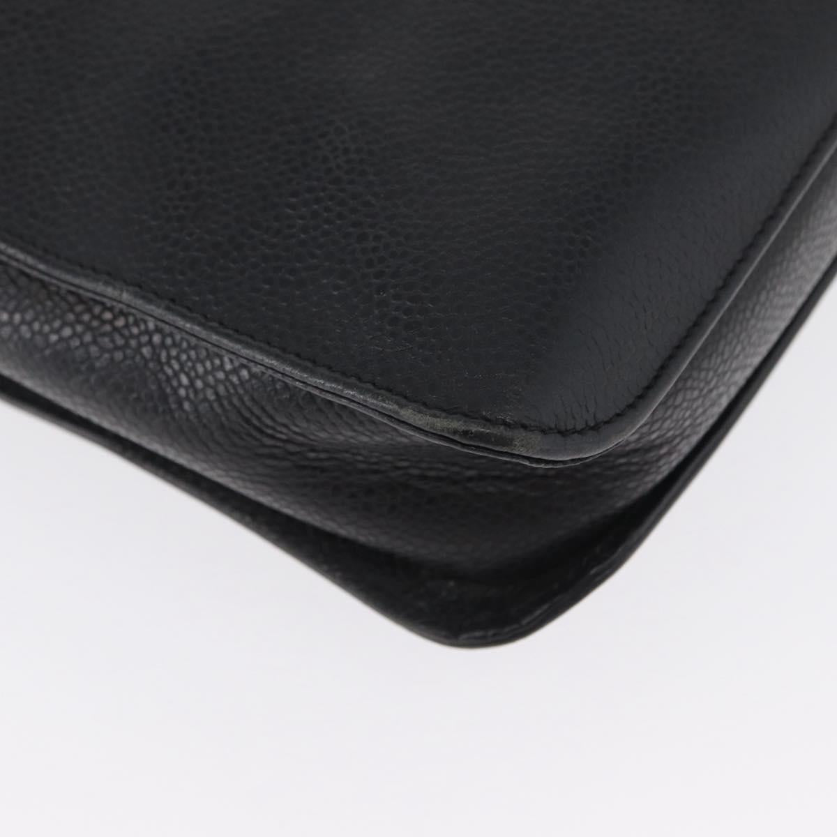 CHANEL Business Bag Caviar Skin Black Gold CC Auth ka2603