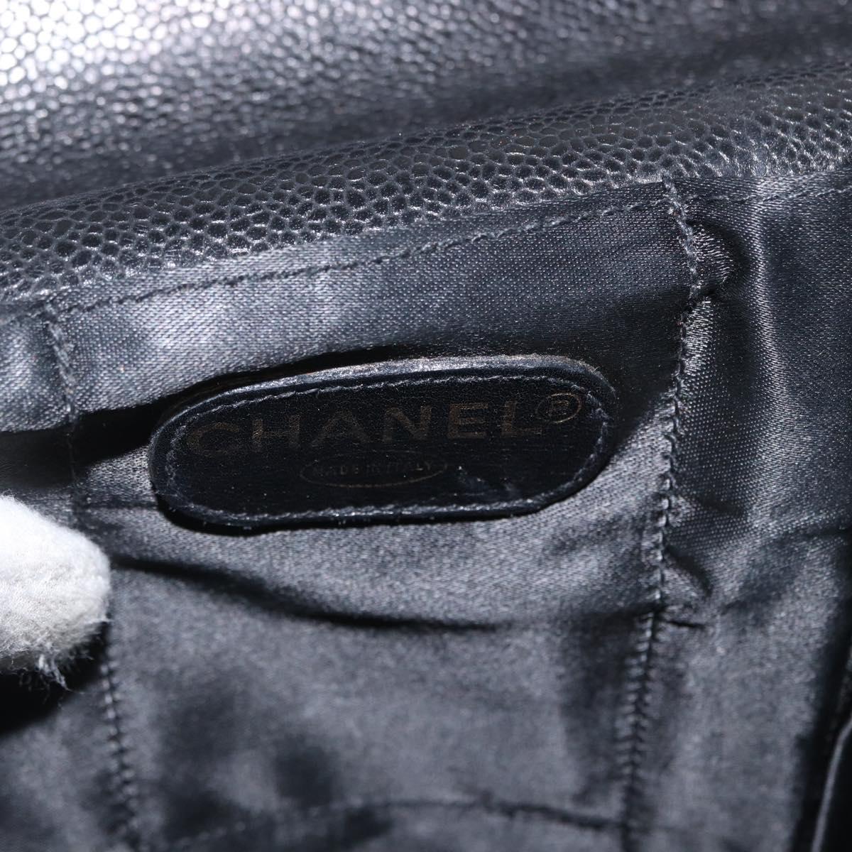 CHANEL Business Bag Caviar Skin Black Gold CC Auth ka2603