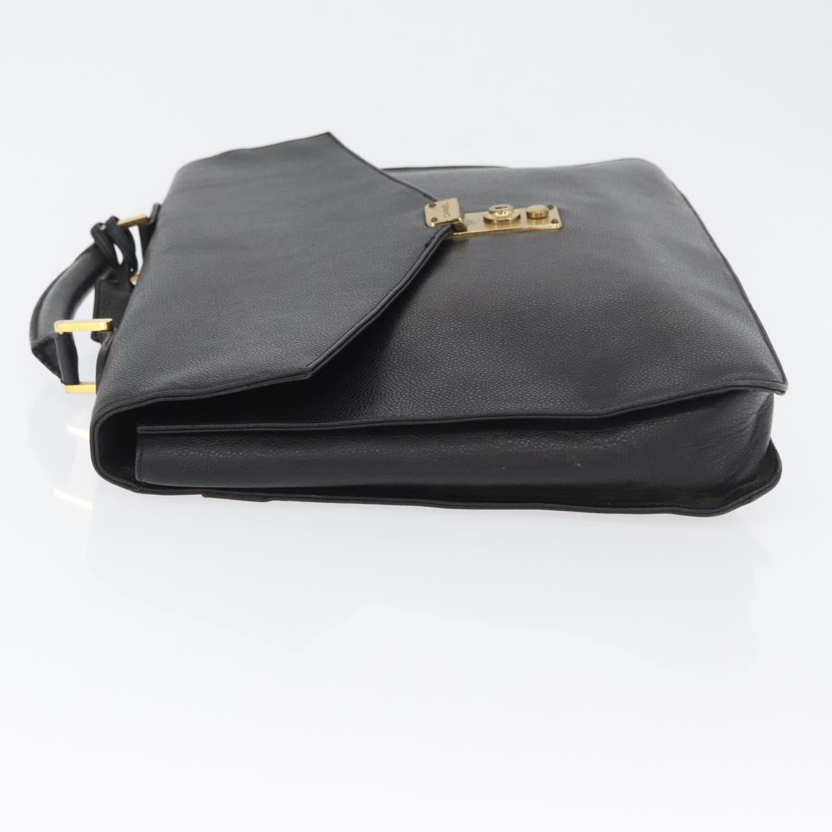 CHANEL Business Bag Caviar Skin Black Gold CC Auth ka2603