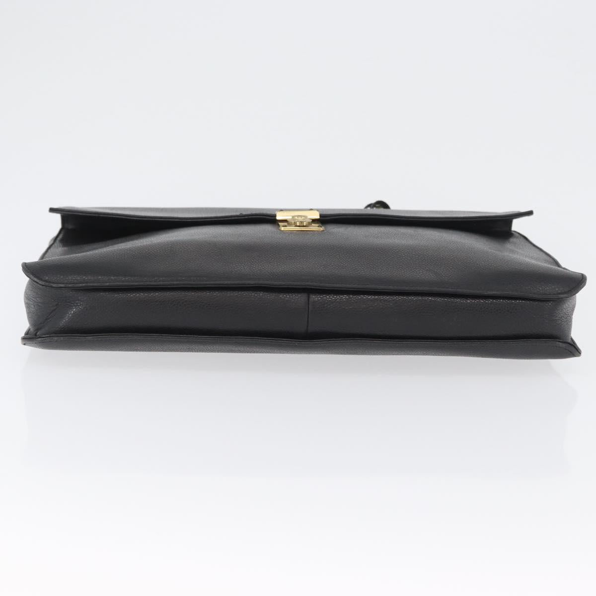 CHANEL Business Bag Caviar Skin Black Gold CC Auth ka2603