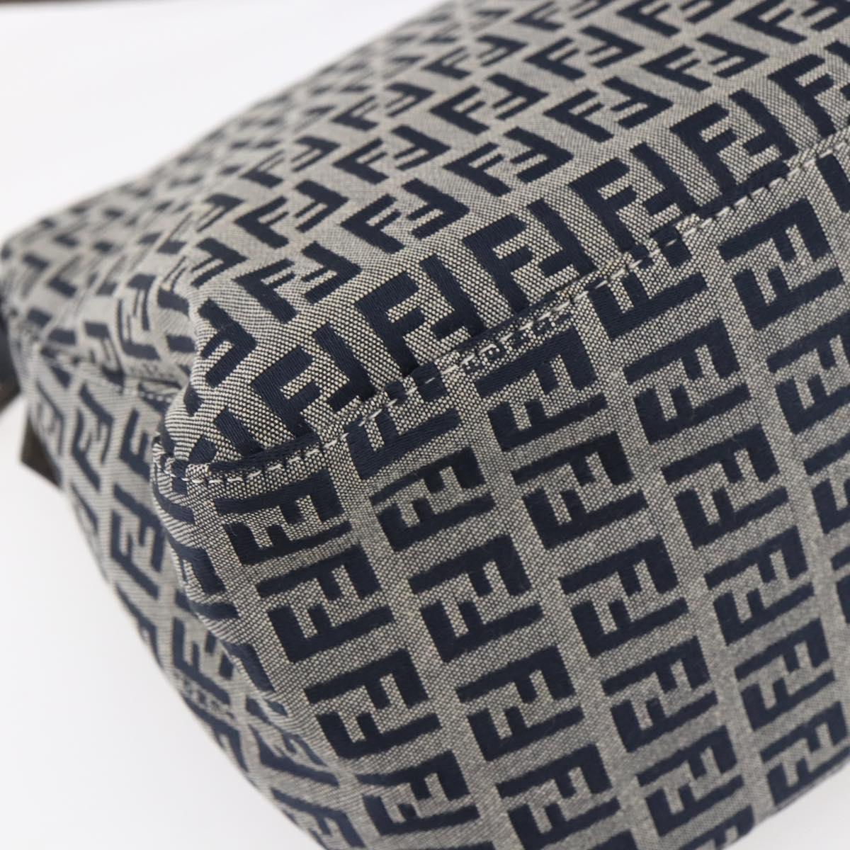 FENDI Zucchino Canvas Mamma Baguette Hand Bag Navy Silver Auth ka261
