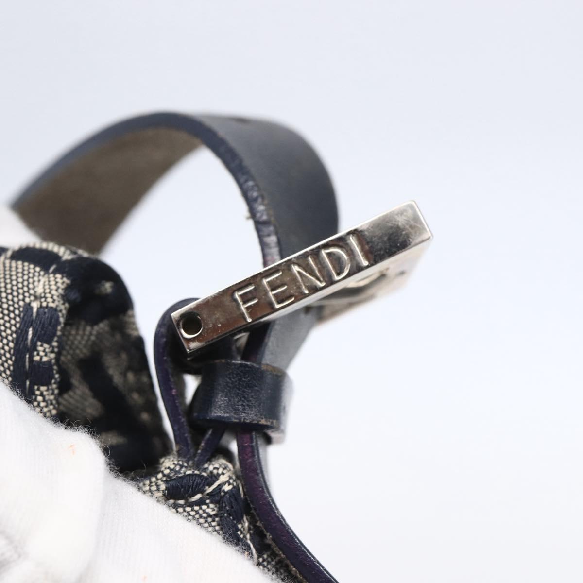 FENDI Zucchino Canvas Mamma Baguette Hand Bag Navy Silver Auth ka261