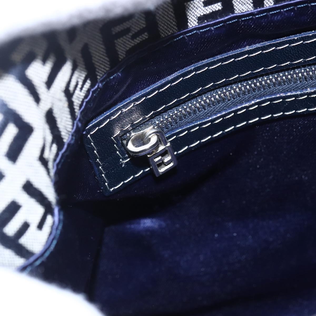 FENDI Zucchino Canvas Mamma Baguette Hand Bag Navy Silver Auth ka261