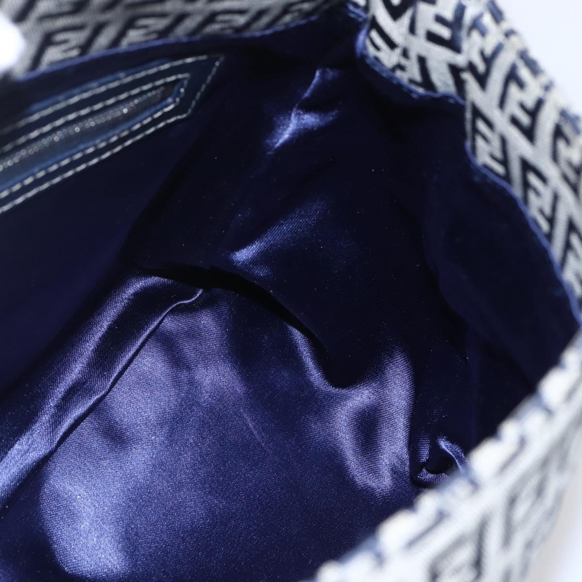 FENDI Zucchino Canvas Mamma Baguette Hand Bag Navy Silver Auth ka261