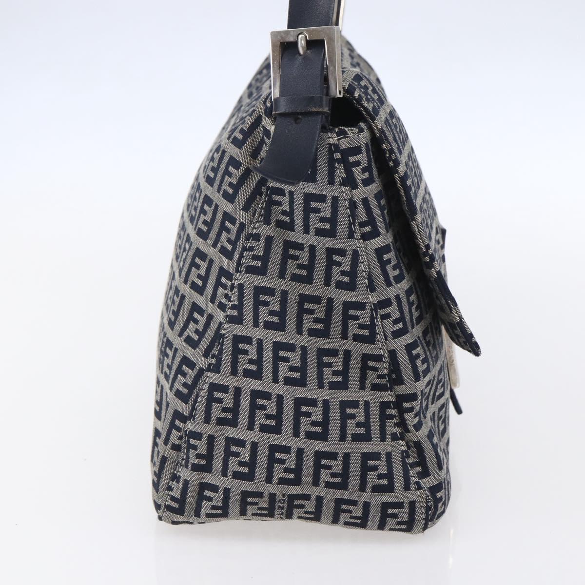 FENDI Zucchino Canvas Mamma Baguette Hand Bag Navy Silver Auth ka261