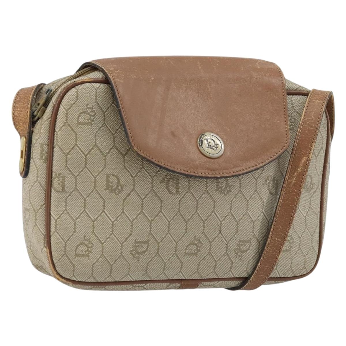 Christian Dior Honeycomb Canvas Shoulder Bag PVC Beige Gold Auth ka2612
