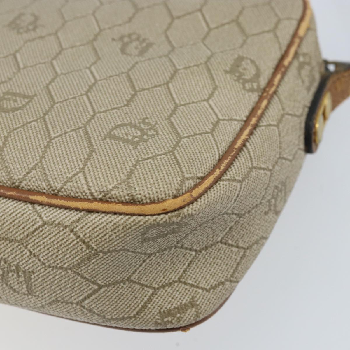 Christian Dior Honeycomb Canvas Shoulder Bag PVC Beige Gold Auth ka2612