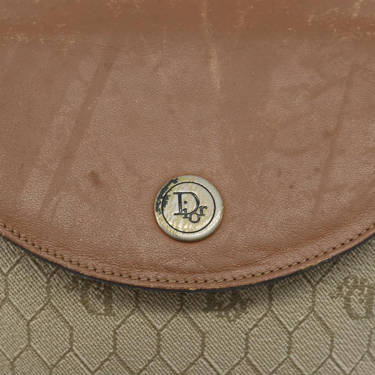 Christian Dior Honeycomb Canvas Shoulder Bag PVC Beige Gold Auth ka2612