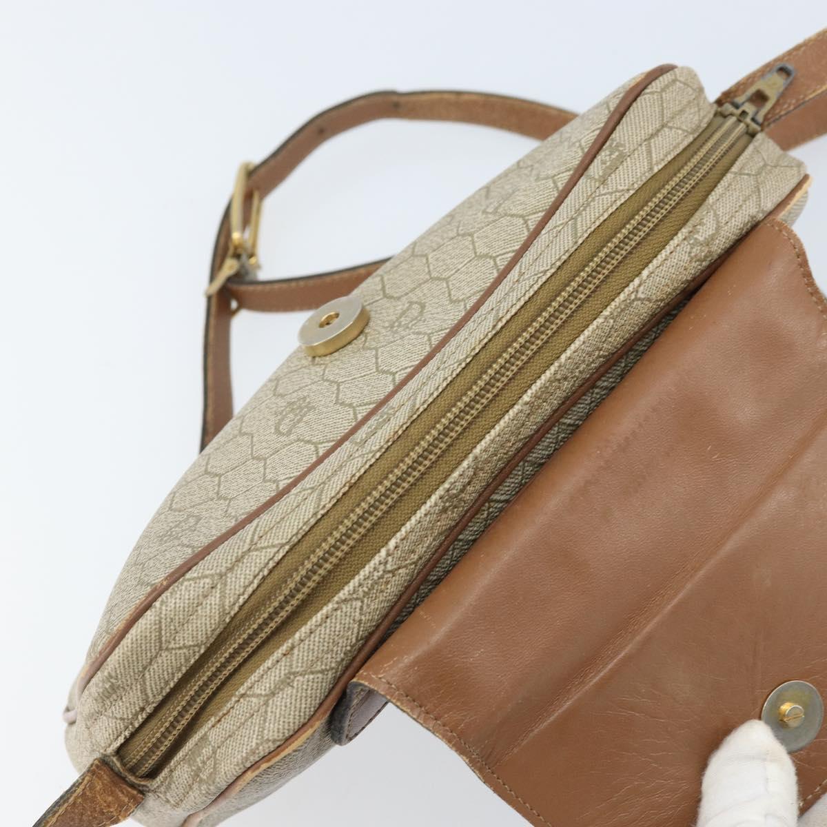 Christian Dior Honeycomb Canvas Shoulder Bag PVC Beige Gold Auth ka2612