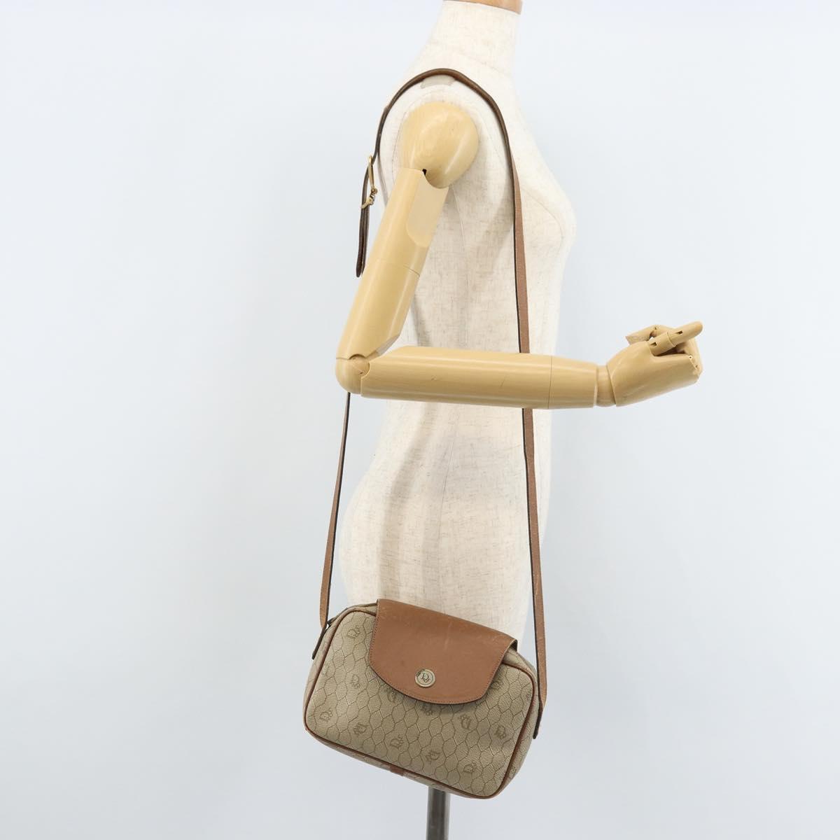 Christian Dior Honeycomb Canvas Shoulder Bag PVC Beige Gold Auth ka2612