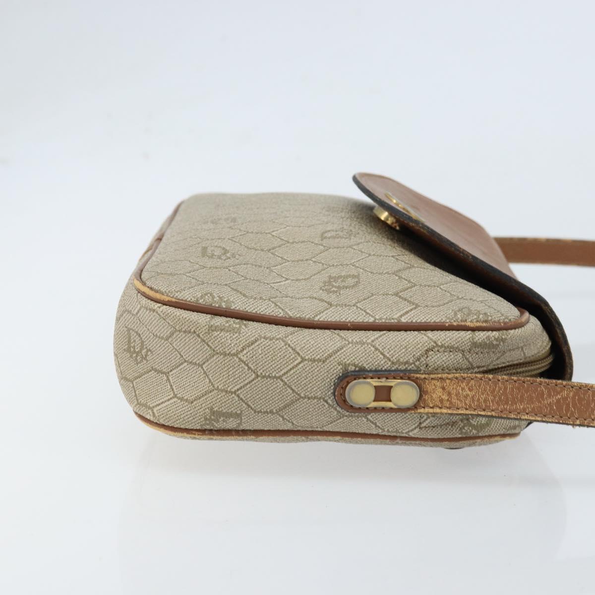 Christian Dior Honeycomb Canvas Shoulder Bag PVC Beige Gold Auth ka2612