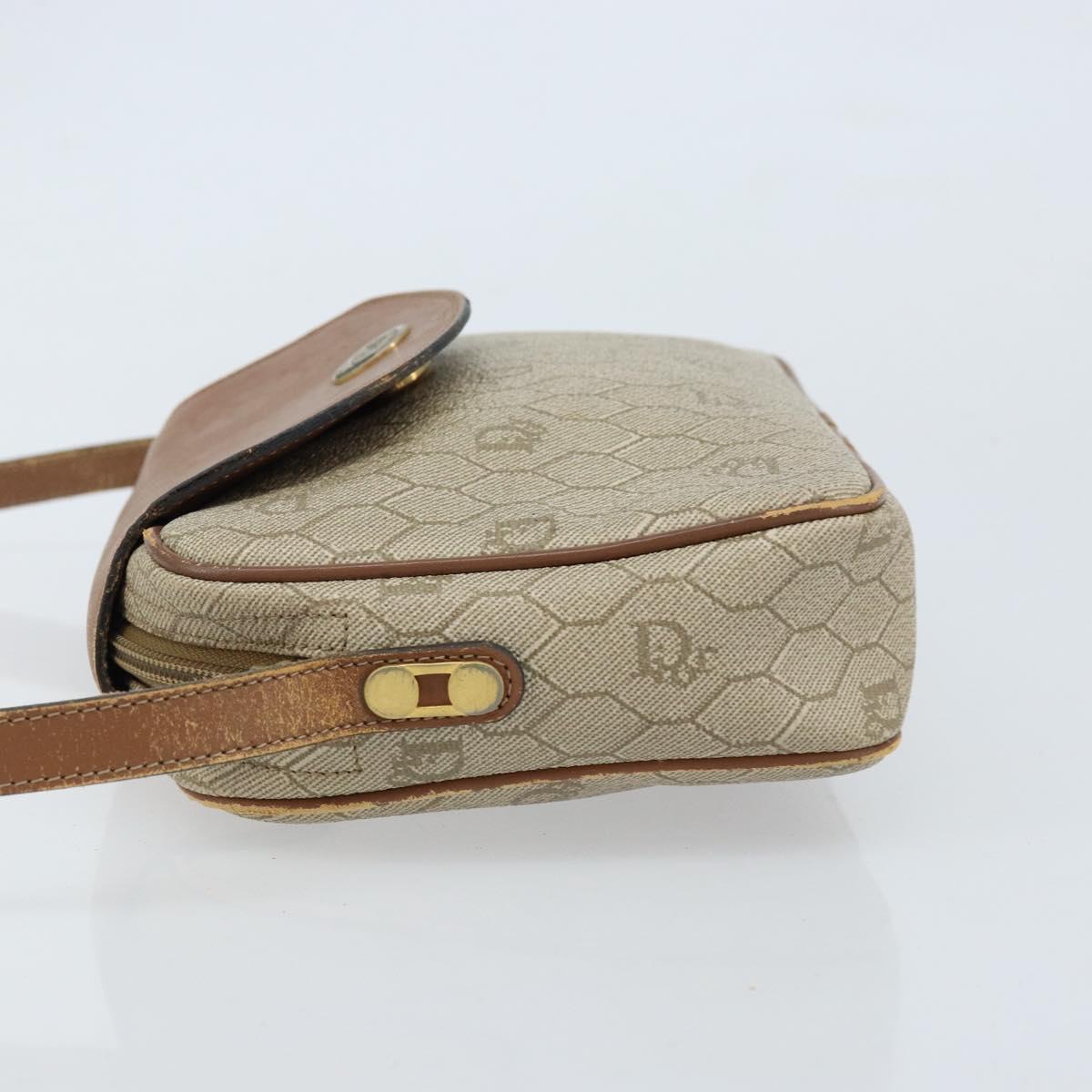 Christian Dior Honeycomb Canvas Shoulder Bag PVC Beige Gold Auth ka2612