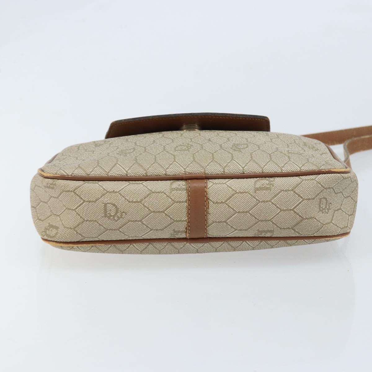 Christian Dior Honeycomb Canvas Shoulder Bag PVC Beige Gold Auth ka2612