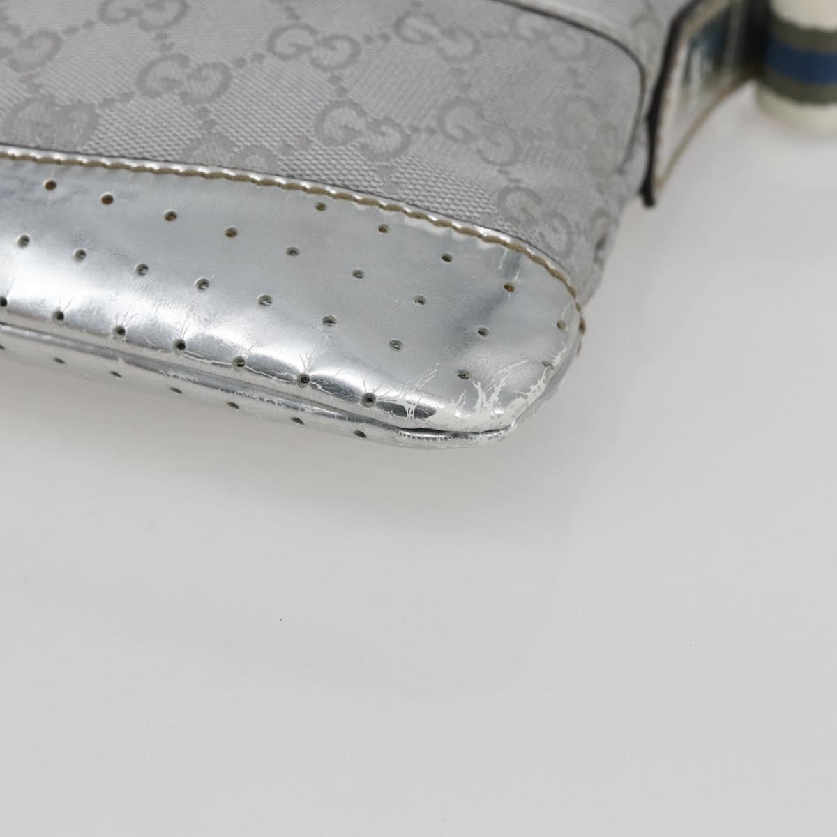 GUCCI GG Canvas Shoulder Bag Silver 147671 Auth ka2617