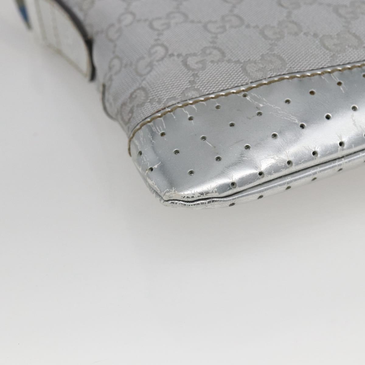 GUCCI GG Canvas Shoulder Bag Silver 147671 Auth ka2617