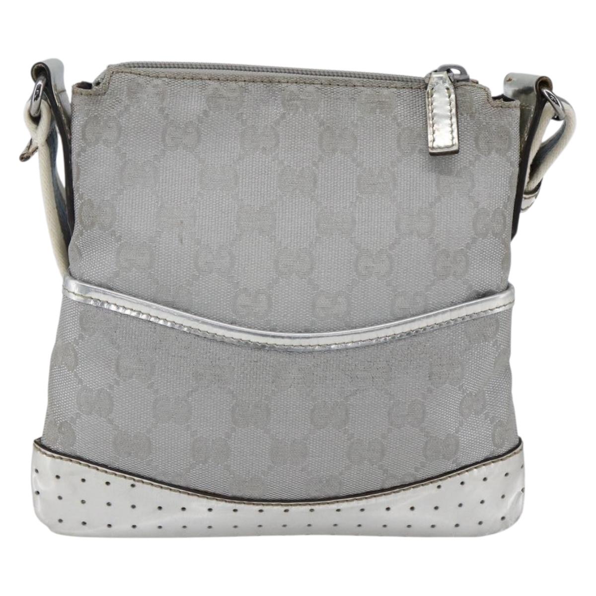 GUCCI GG Canvas Shoulder Bag Silver 147671 Auth ka2617