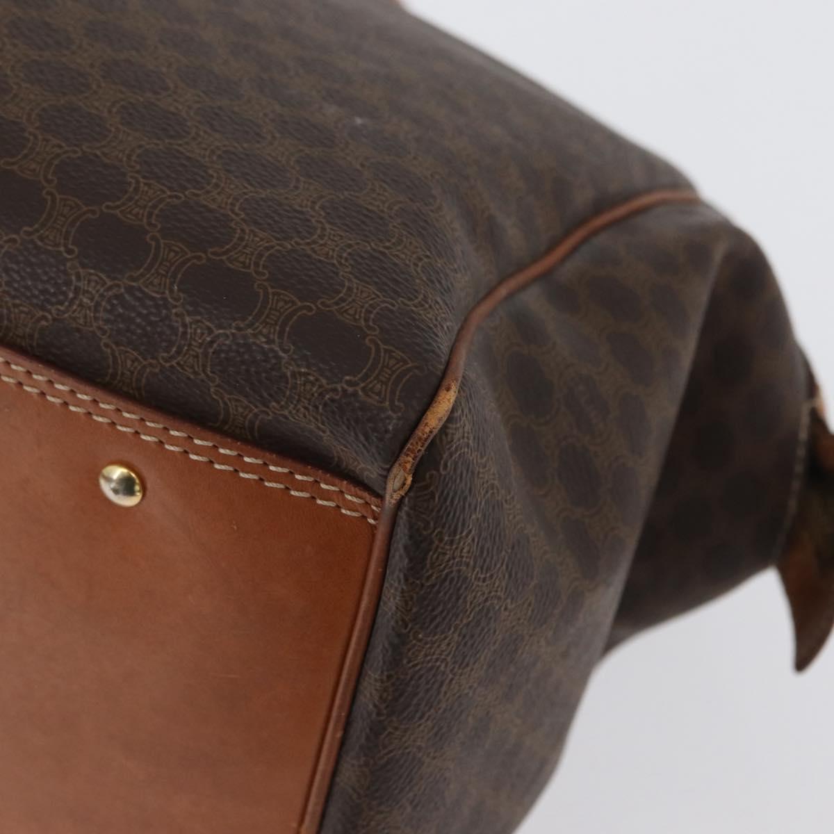 CELINE Macadam Canvas Boston Bag PVC Leather Brown Gold Auth ka2619