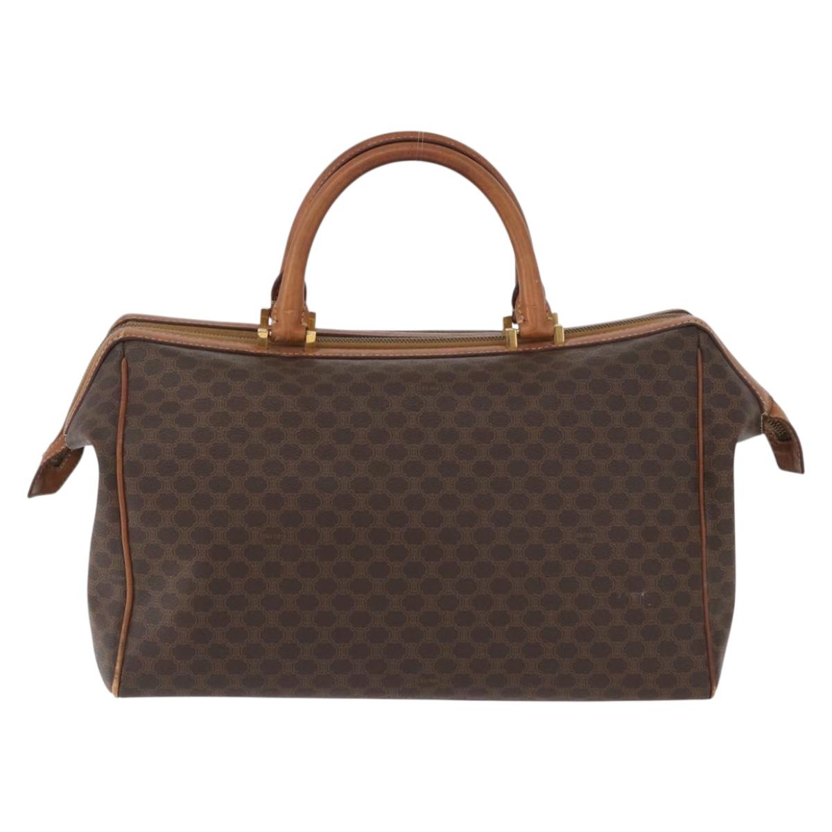 CELINE Macadam Canvas Boston Bag PVC Leather Brown Gold Auth ka2619