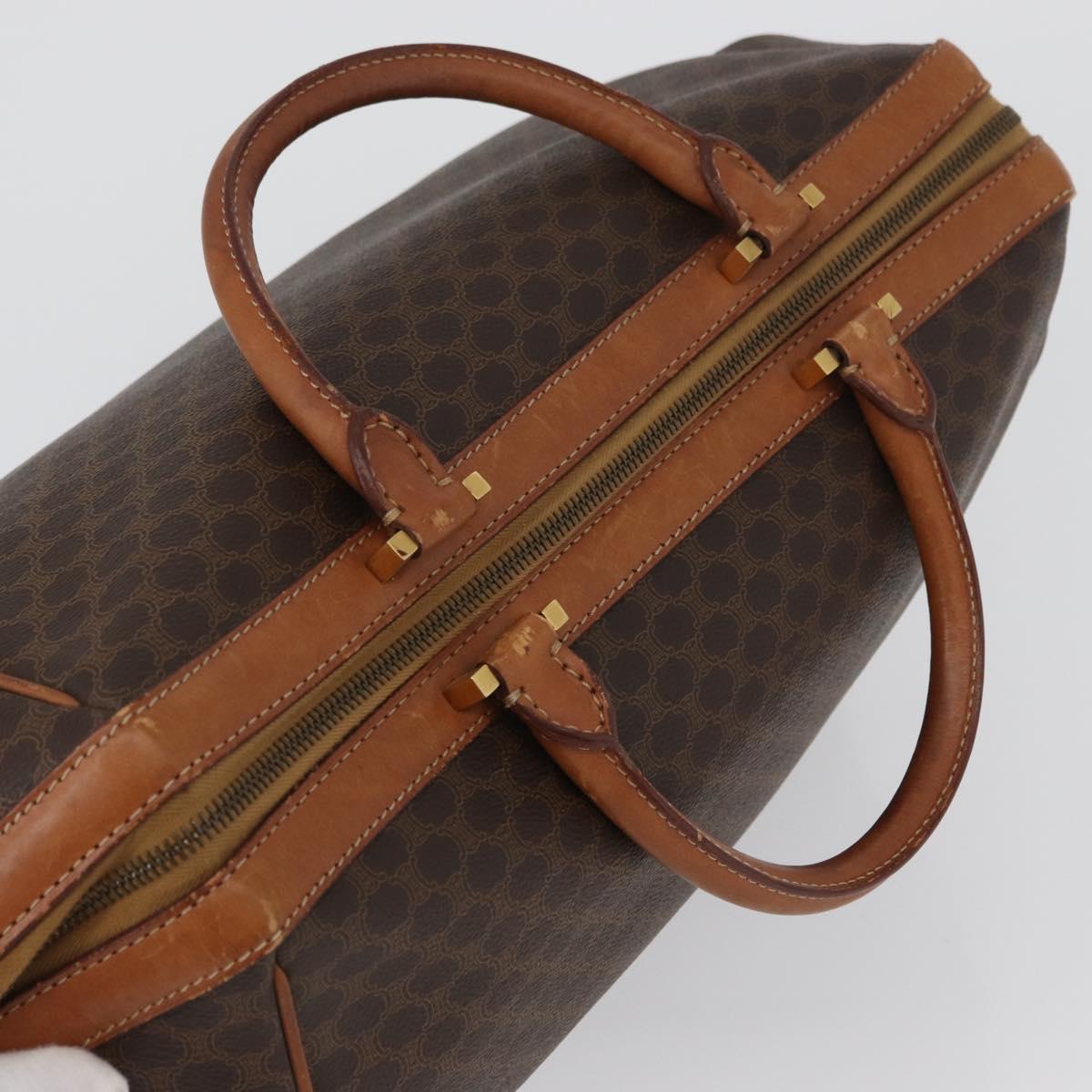 CELINE Macadam Canvas Boston Bag PVC Leather Brown Gold Auth ka2619