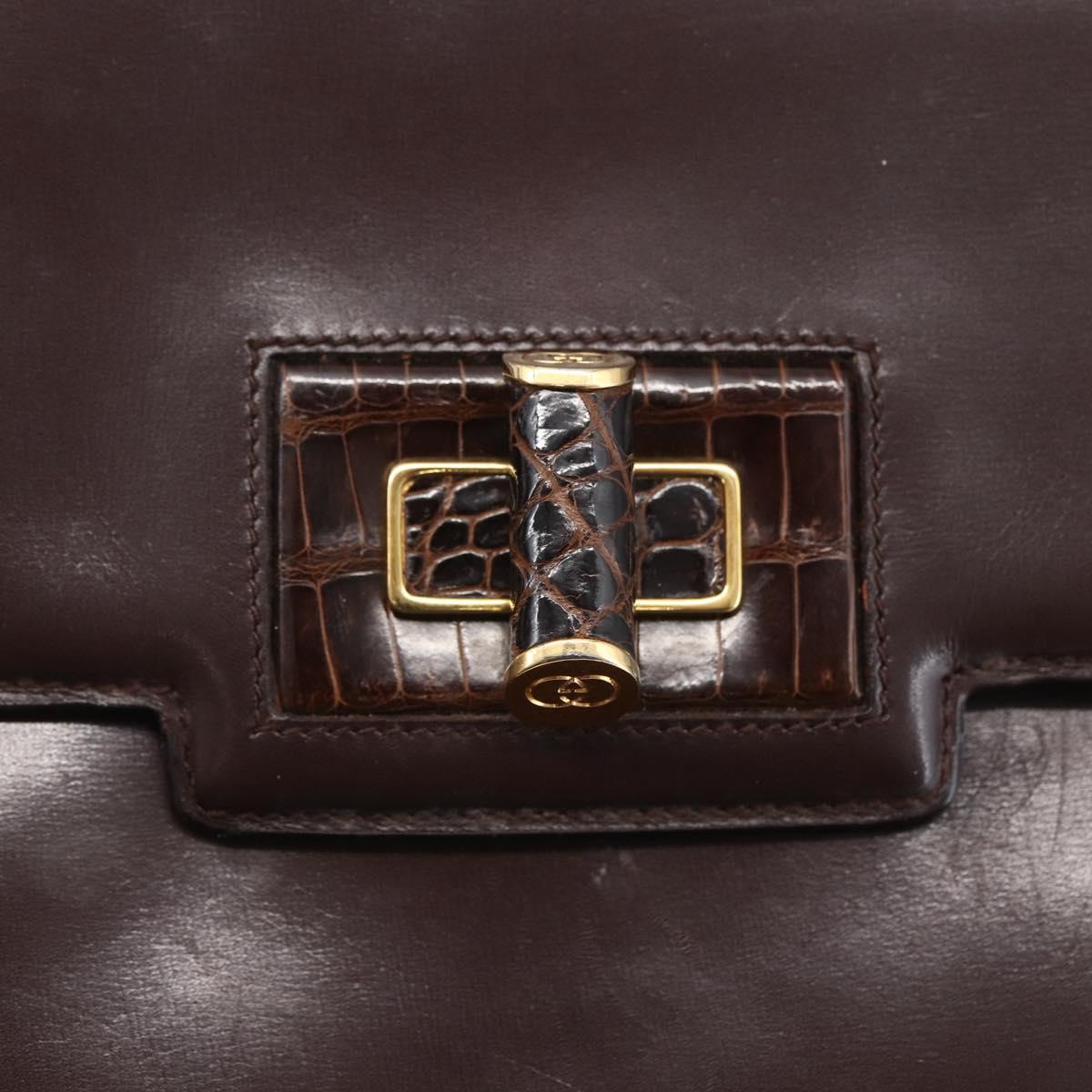 GUCCI Shoulder Bag Leather Brown Gold 004 46 0087 Auth ka263