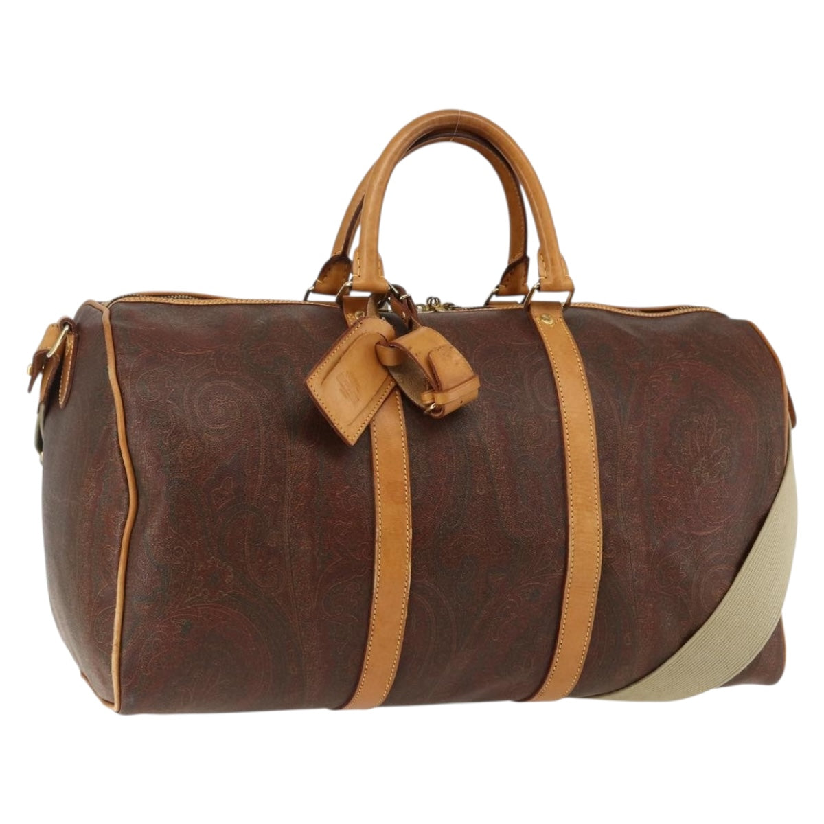 ETRO Paisley Boston Bag PVC Brown Gold Auth ka2636