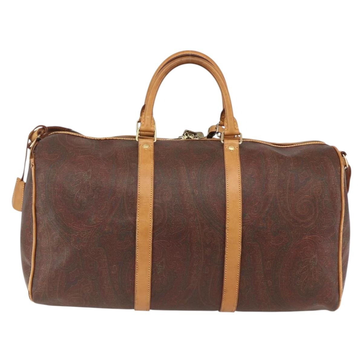 ETRO Paisley Boston Bag PVC Brown Gold Auth ka2636