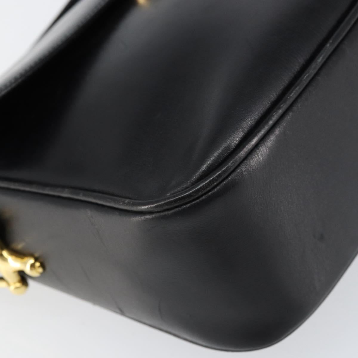 CELINE Horse Carriage Shoulder Bag Leather Black Gold Auth ka264