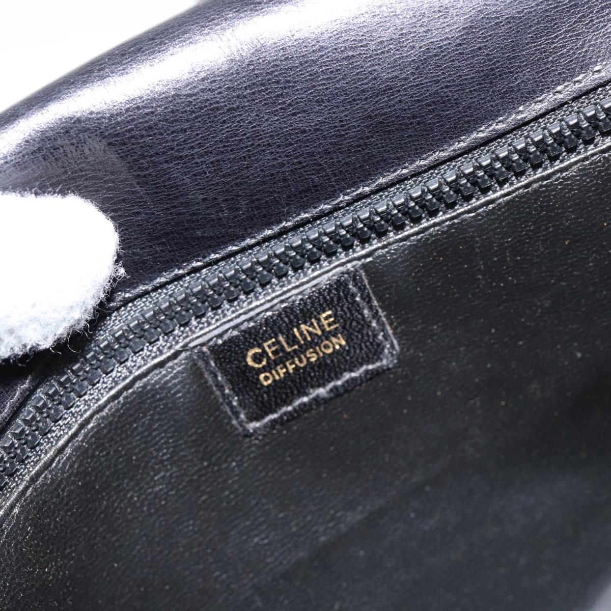 CELINE Horse Carriage Shoulder Bag Leather Black Gold Auth ka264