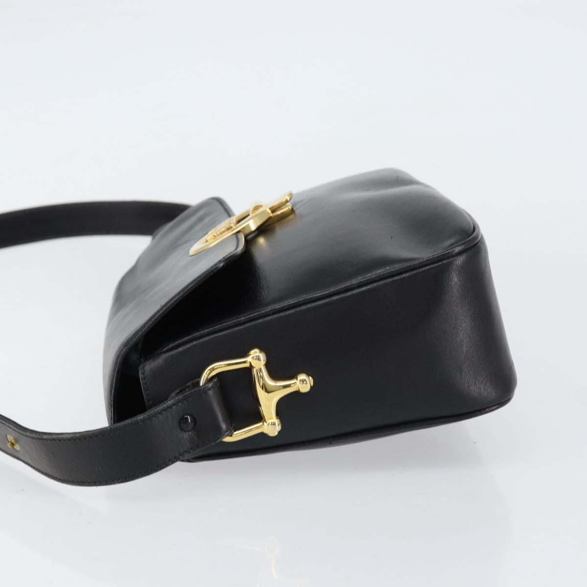 CELINE Horse Carriage Shoulder Bag Leather Black Gold Auth ka264