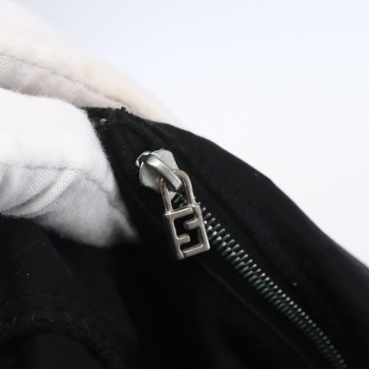 FENDI Shoulder Bag Nylon Black Silver Auth ka265