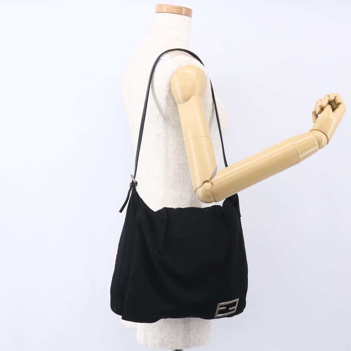 FENDI Shoulder Bag Nylon Black Silver Auth ka265